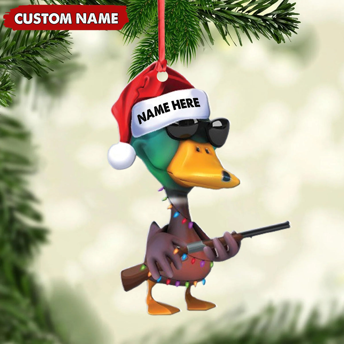 Personalized Funny Duck Hunting Acrylic Christmas Ornament – Custom Gift for Hunters & Outdoor Lovers