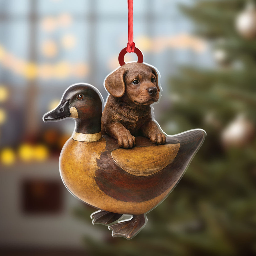 Personalized Funny Puppy and Duck Acrylic Ornament – Rustic Hunting Decor for Dog Lovers, Country Cabin Wall Art, Whimsical Farmhouse Gift for Hunters