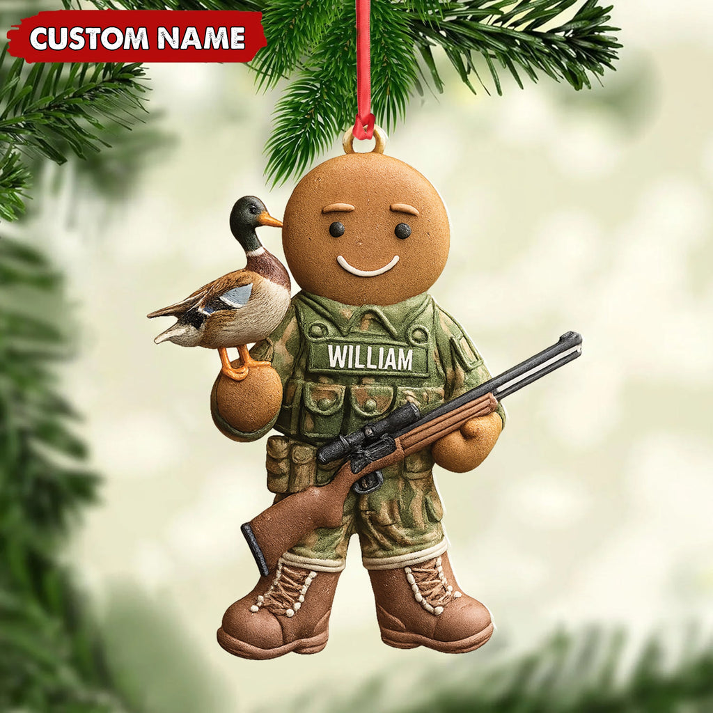 Personalized Hunter Gingerbread Christmas Ornament – Funny Acrylic Holiday Decor Gift