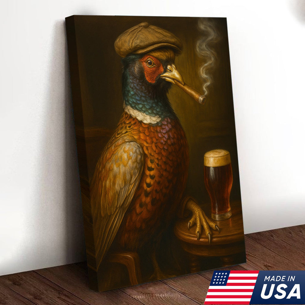 Pheasant Beer & Smoking Canvas – Funny Rustic Wall Art for Hunters, Bar & Man Cave Decor