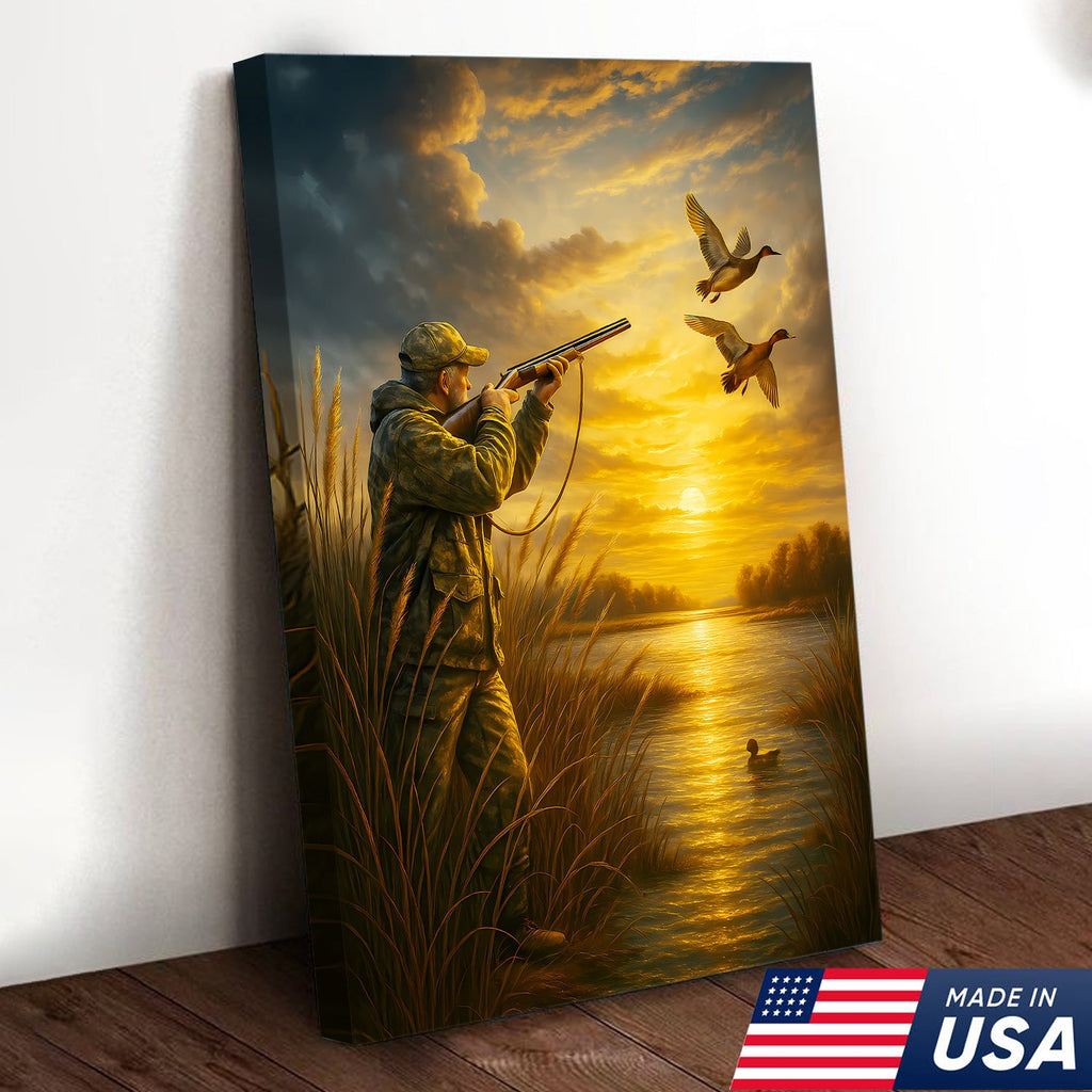 Duck Hunting Wall Art – Sunset Waterfowl Canvas for Hunters, Man Cave & Cabin Decor