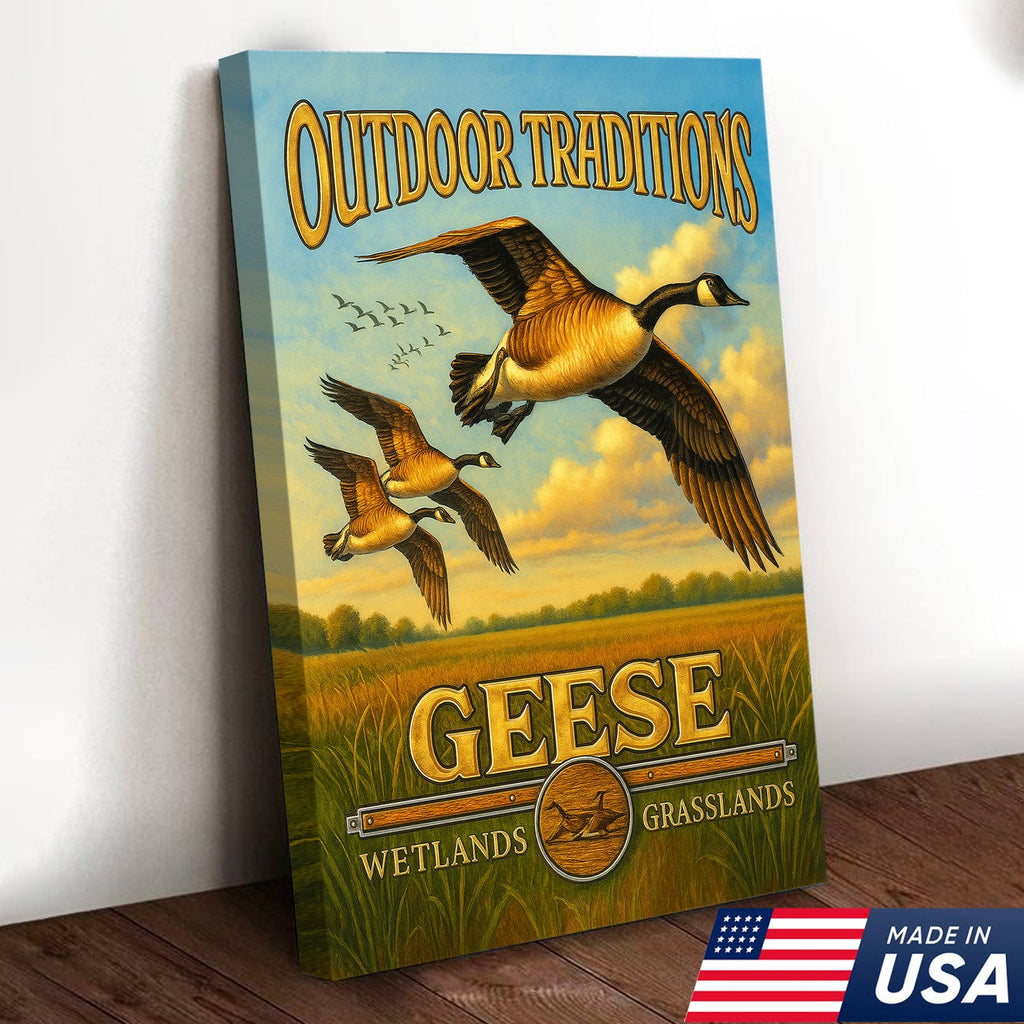 Geese Hunting Canvas Wall Art – Rustic Wildlife Wetlands Decor Gift for Hunters & Bird Lovers