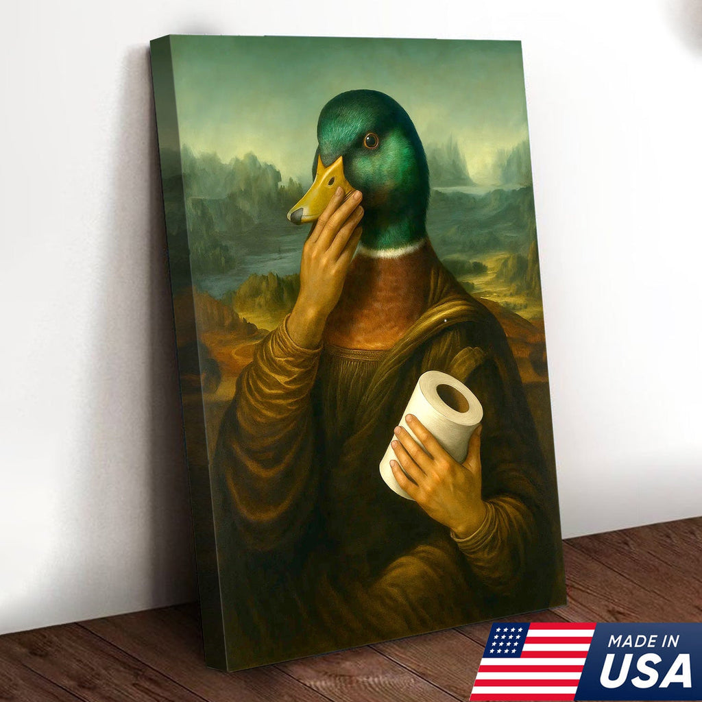 Funny Duck Canvas Wall Art, Parody Bathroom Artwork, Humorous Animal Portrait Decor