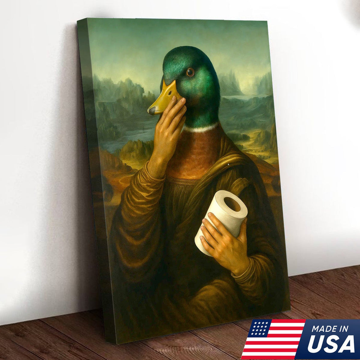 Funny Duck Canvas Wall Art, Parody Bathroom Artwork, Humorous Animal Portrait Decor