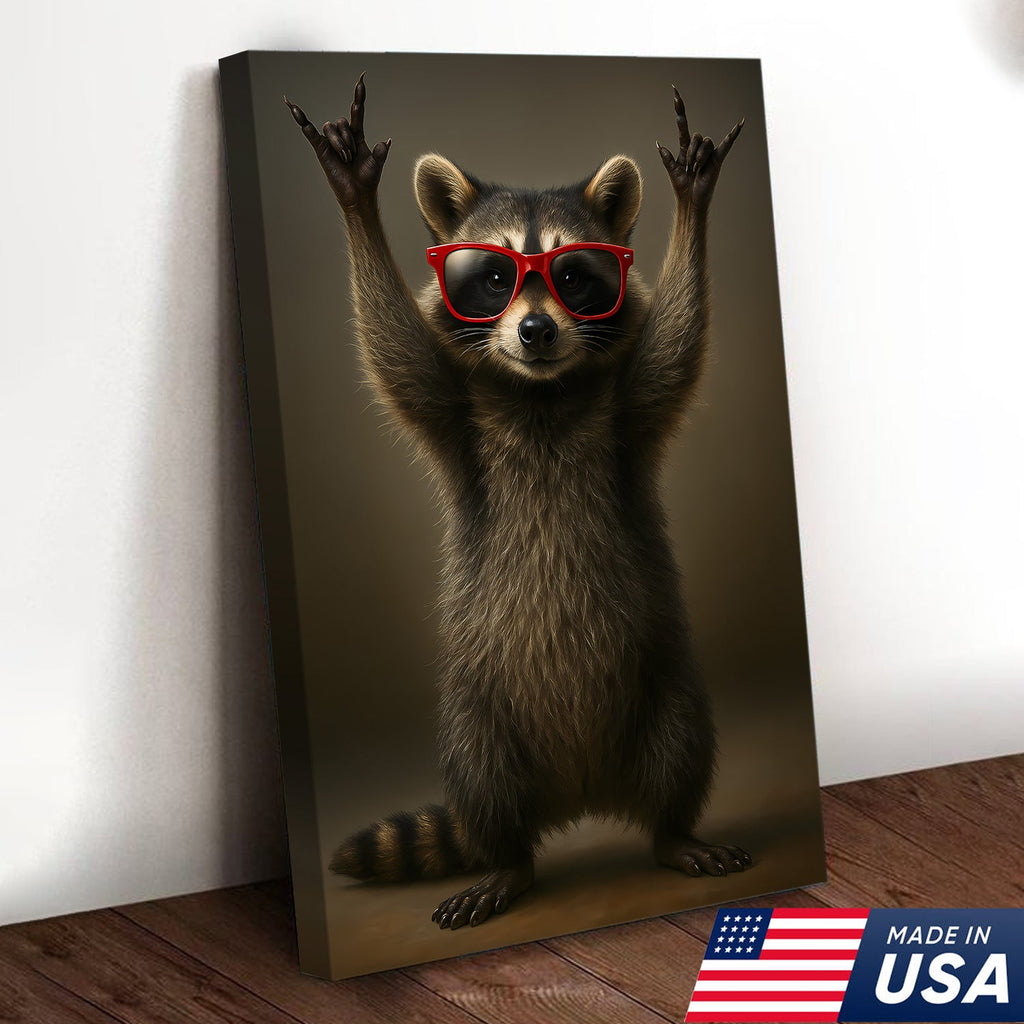 Cool Raccoon Wear Glasses Canvas Wall Art – Funny Gift for Hunters, Men & Cabin Decor