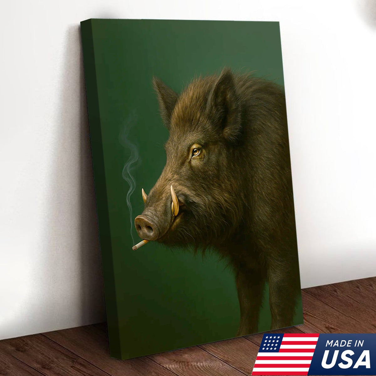Wild Boar Canvas Wall Art – Rustic Hunting Lodge Decor – Nature Inspired Cabin Artwork
