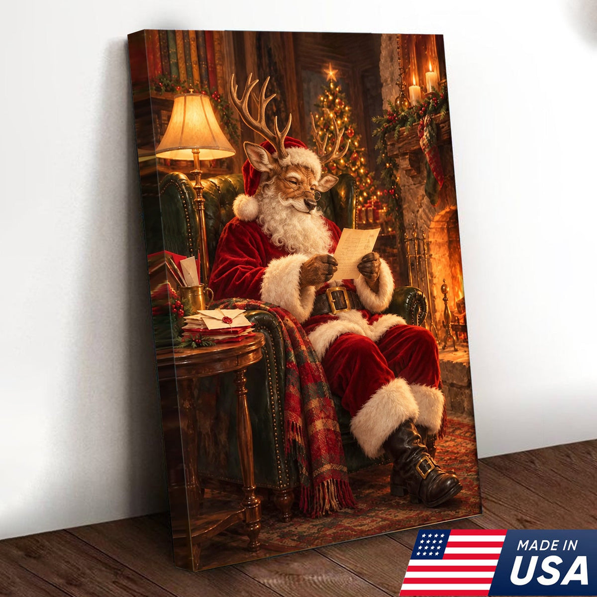 Santa's Cozy Reindeer Canvas