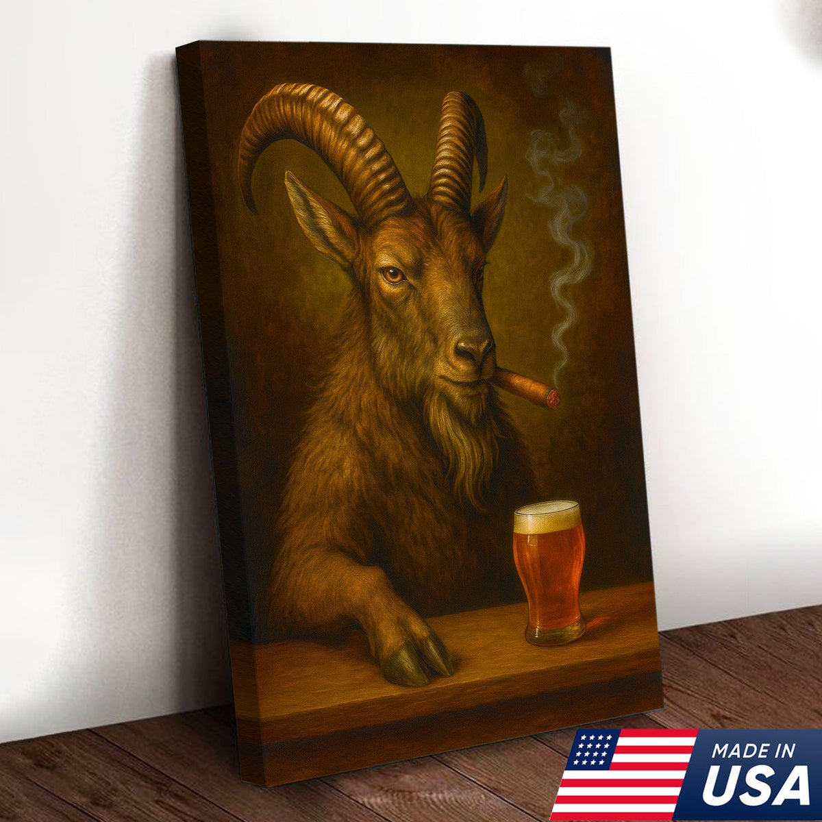 Funny Mountain Goat Smoking And Beer Canvas Wall Art - Hunting Perfect Gift for Hunters