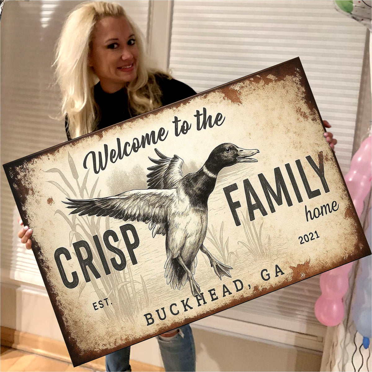 Personalized Duck Family Home Canvas Sign, Custom Last Name Welcome Wall Art