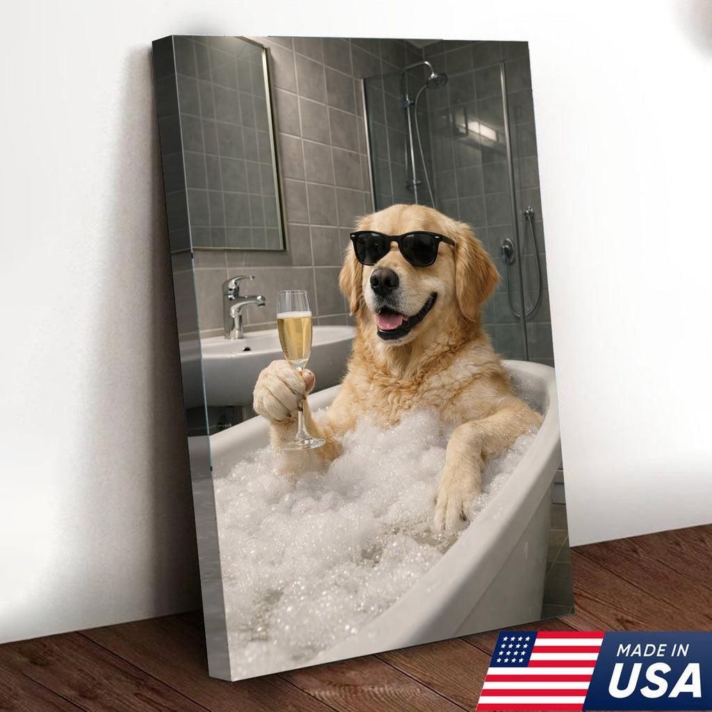 Golden Retriever Bath Canvas Wall Art, Funny Dog Bathroom Decor