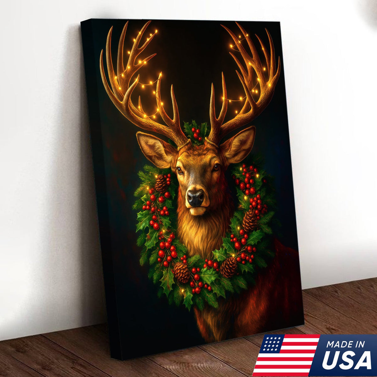Christmas Deer Canvas Wall Art - Rustic Holiday Decor for Hunters, Cabin & Lodge Christmas Gift