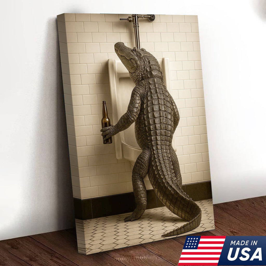 Alligator Bathroom Canvas Wall Art - Funny Rustic Lodge Decor for Cabin, Bar, and Wildlife Lovers