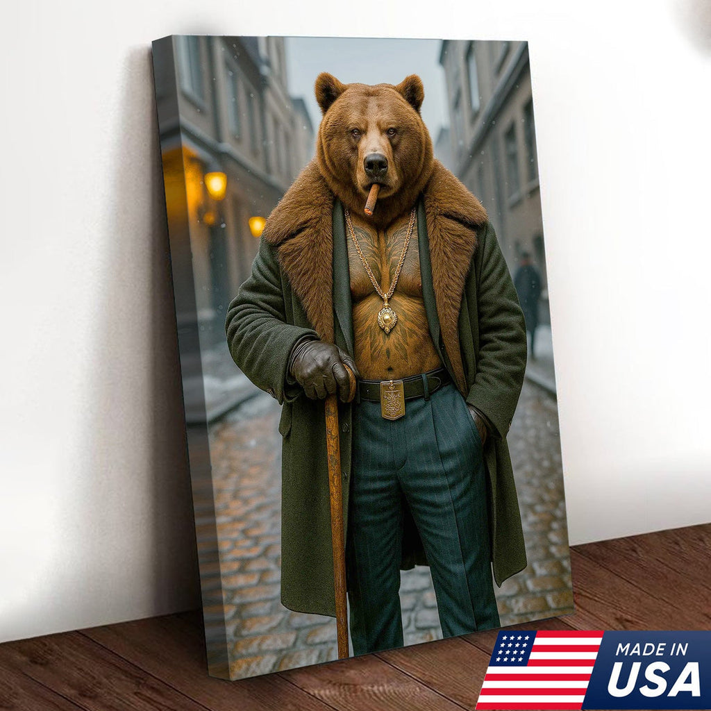 Urban Boss Bear in Fur Coat Canvas Wall Art, Dapper Animal product image 6