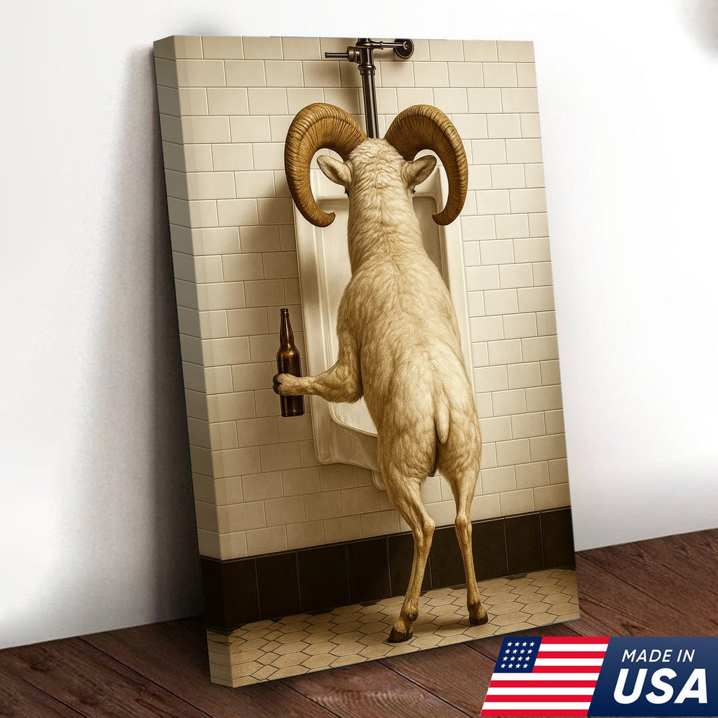 Whimsical Dall Sheep Canvas Wall Art - Funny Rustic Bathroom Decor for Cabin, Farmhouse, and Lodge