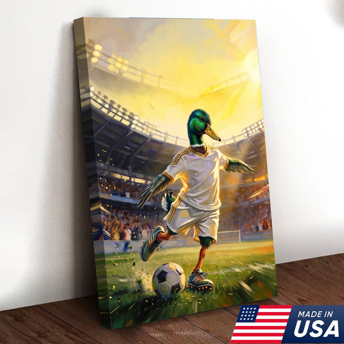 Funny Duck Playing Soccer Canvas, Animal Meme Wall Art, Soccer Decor