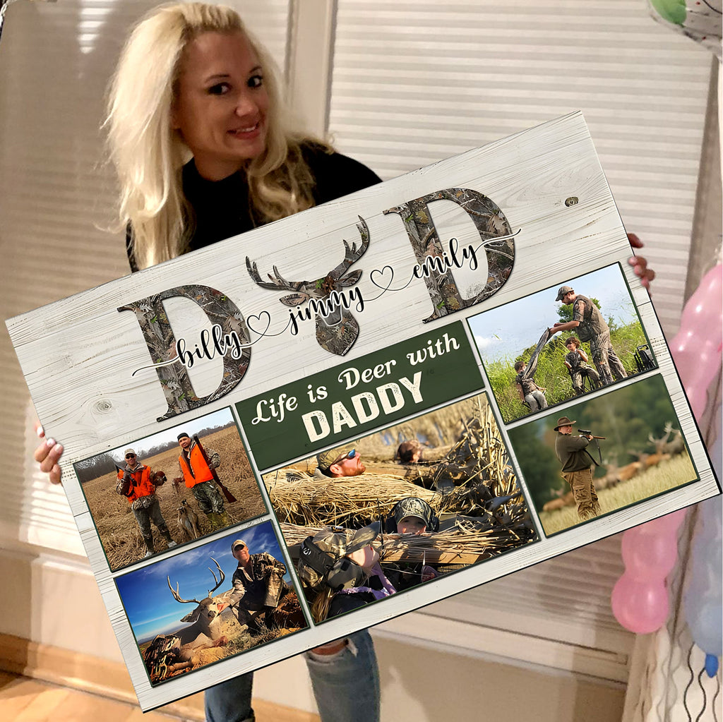 Personalized Hunting Dad Canvas – Life is Deer with Daddy Custom Photo Gift for Dad