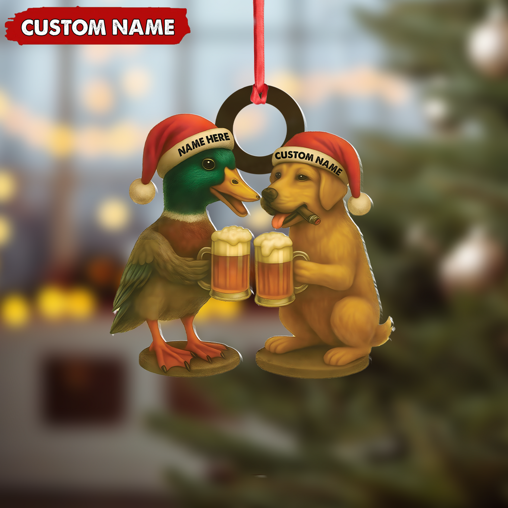 Custom Duck & Dog Acrylic Christmas Ornament – Personalized Hunter Gift
