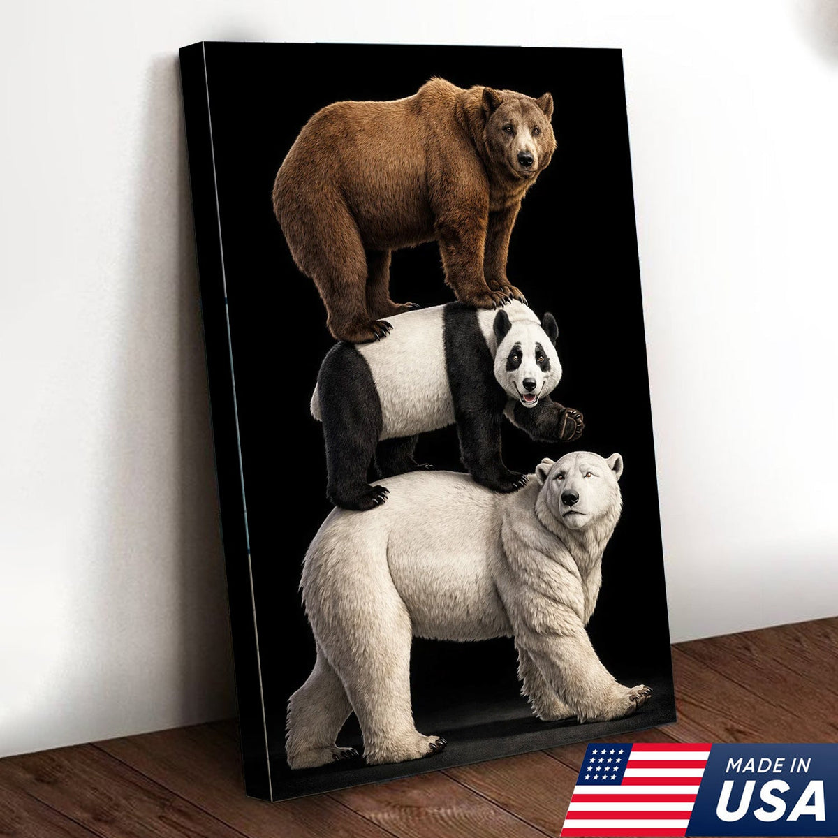Stacked Bears Canvas Wall Art, Brown Bear Panda Polar Bear Totem Illustration
