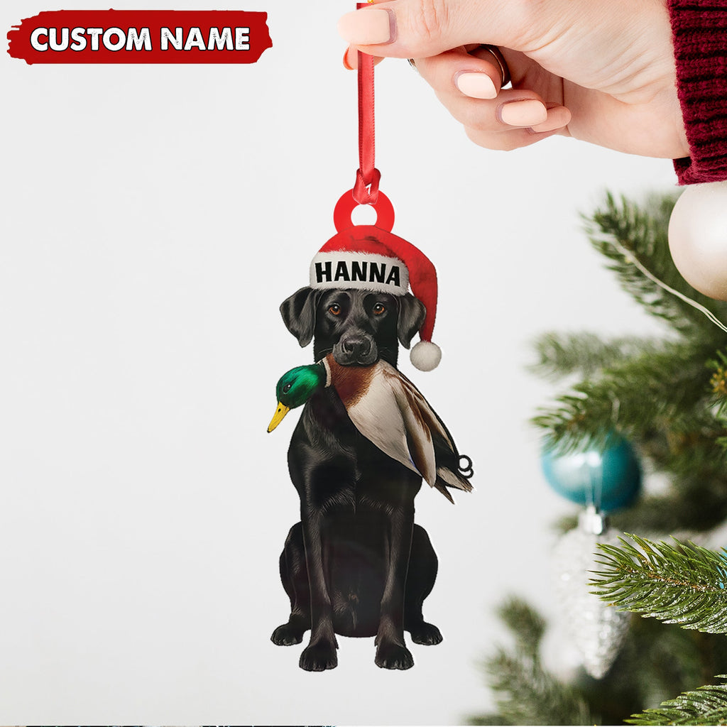 Personalized Hunting Dog Christmas Ornament with Duck – Custom Name Lab Retriever Holiday Decor