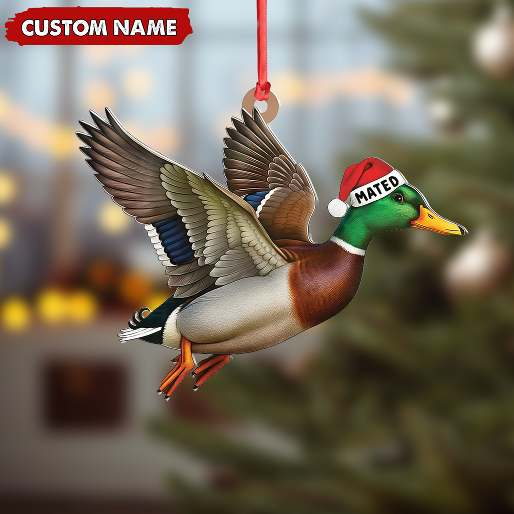 Personalized Flying Duck Acrylic Ornament – Custom Name Christmas Acrylic Gift for Hunters
