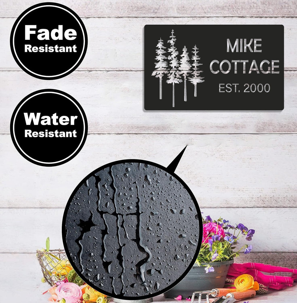 Personalized Forest Metal Sign WITH LED/WITHOUT LED - Rustic Cabin Name Sign with Pine Trees