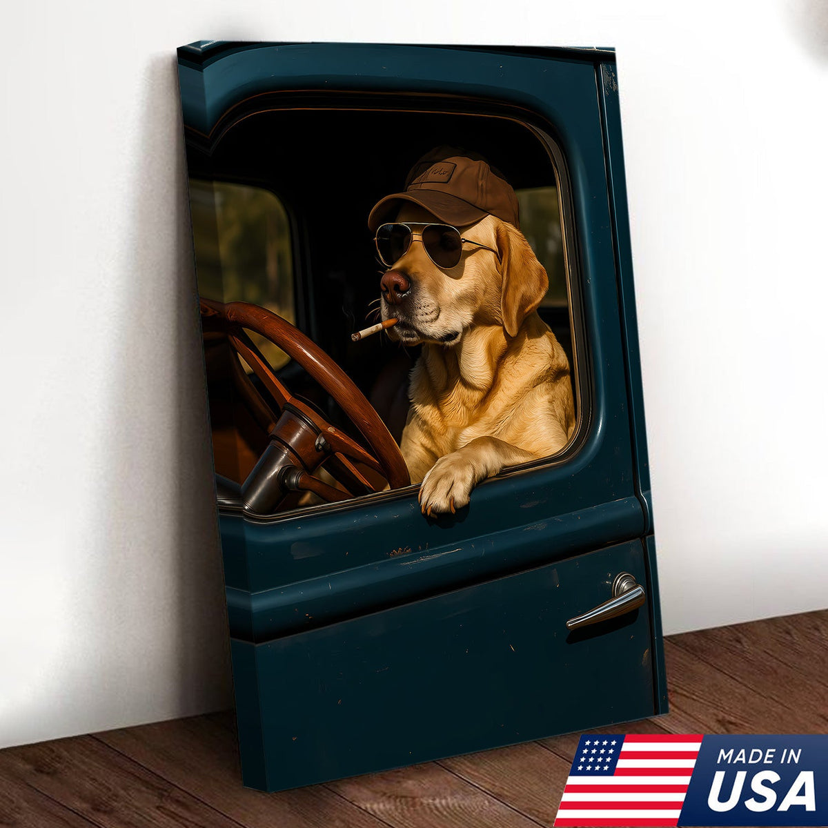 Cool Labrador Driver Canvas – Funny Country Dog Wall Art for Hunters