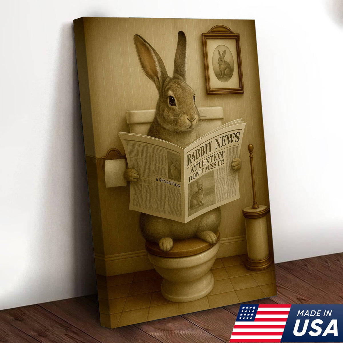 Funny Bunny Rabbit Bathroom Canvas – Unique Rustic Wildlife Decor Gift for Hunting Enthusiasts