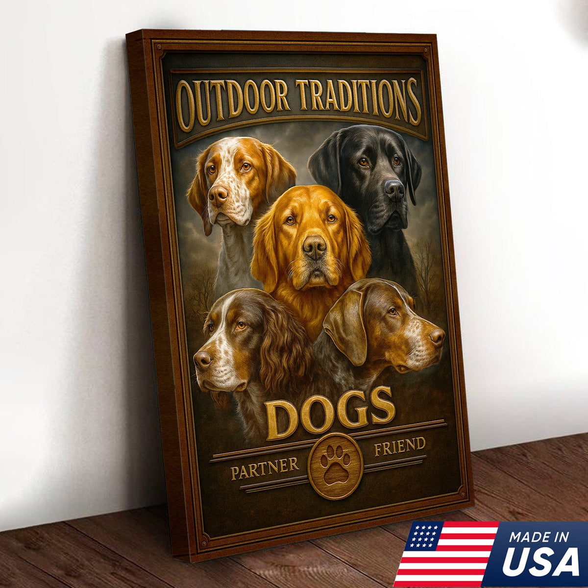 Outdoor Traditions Hunting Dog Canvas Wall Art – Rustic Cabin Decor & Gift for Hunters