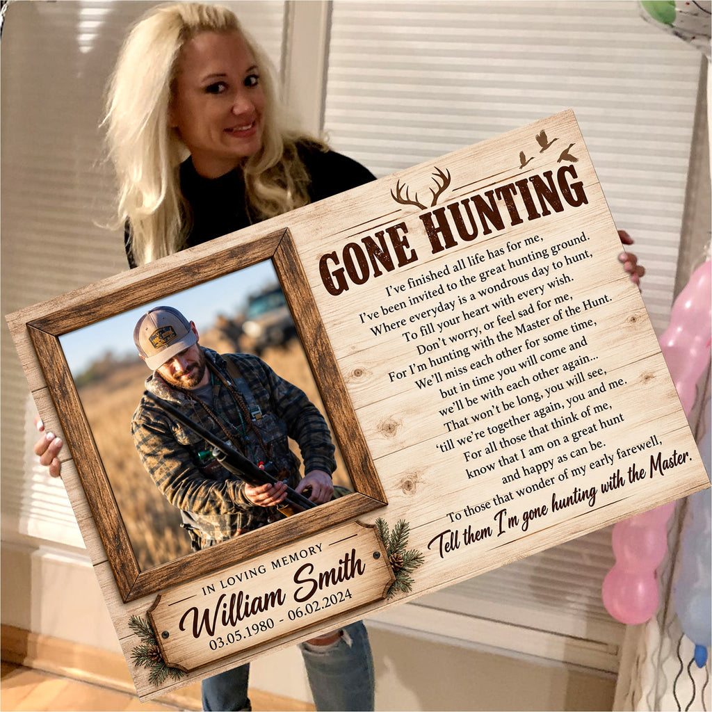 Personalized Gone Hunting Memorial Canvas
