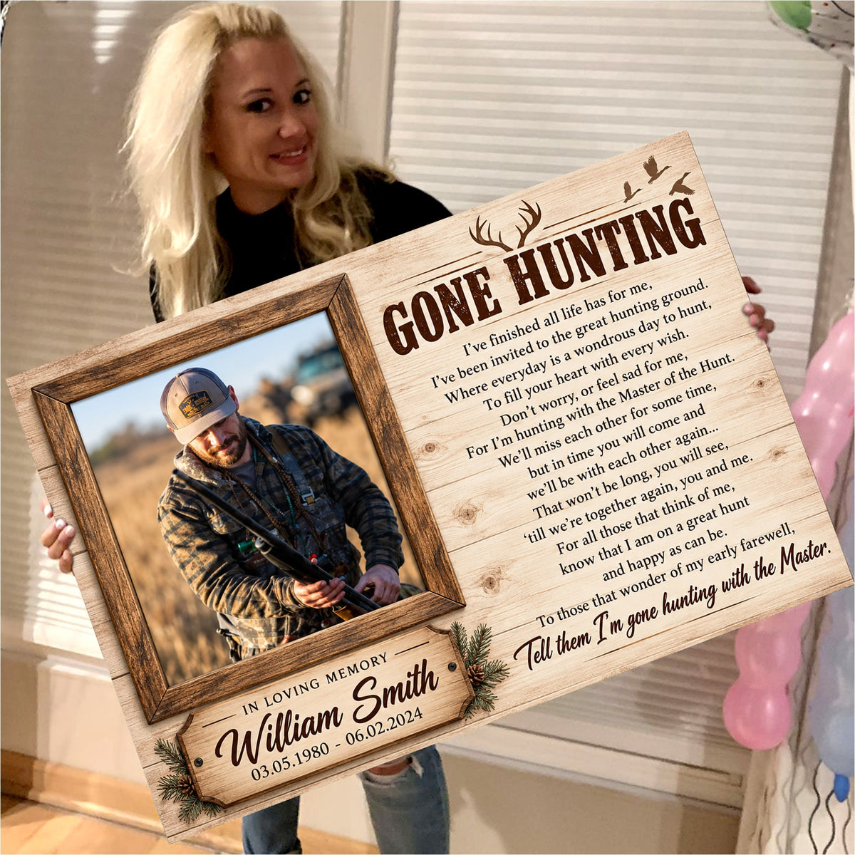 Personalized Gone Hunting Memorial Canvas