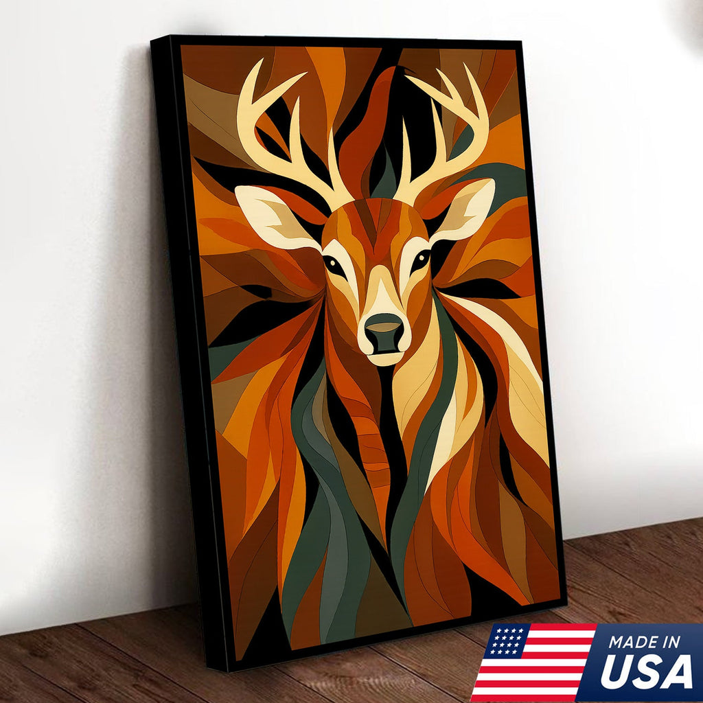Geometric Deer Canvas Wall Art – Modern Rustic Decor for Hunters, Cabin, Lodge & Man Cave