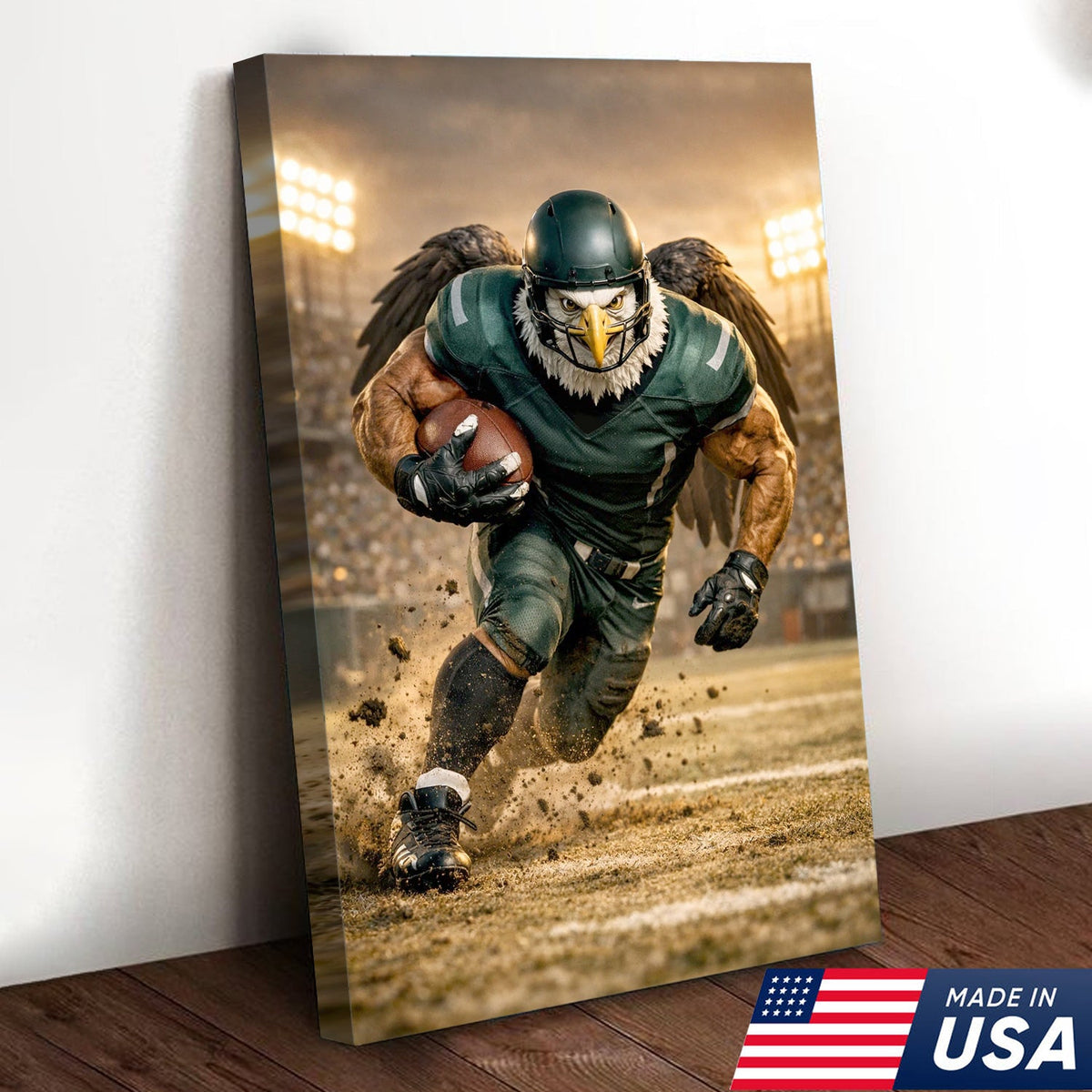 Eagle Football Player Canvas Wall Art – Powerful Stadium Action Print