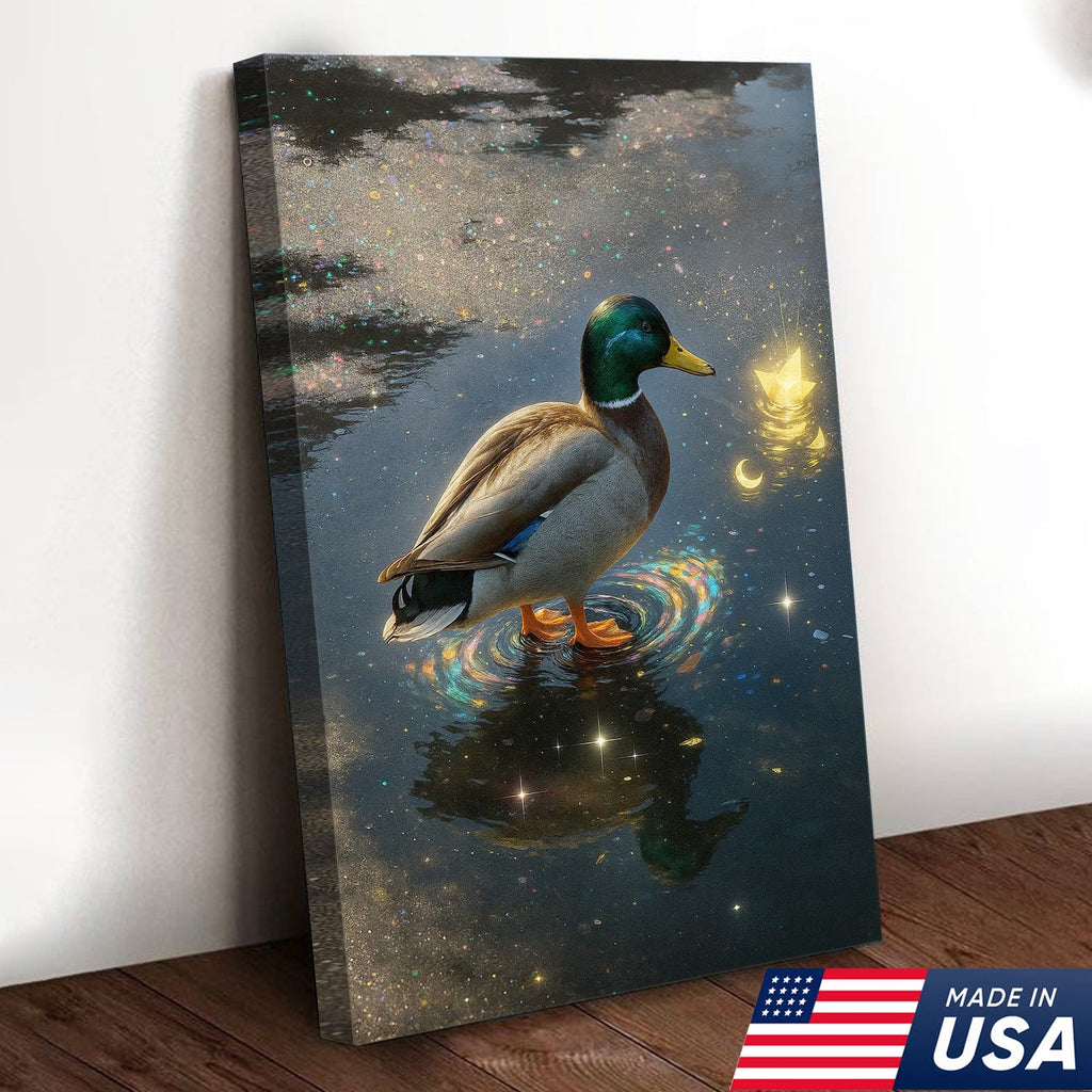 Magical Duck Canvas Art – Enchanted Night Water Scene with Glowing Stars