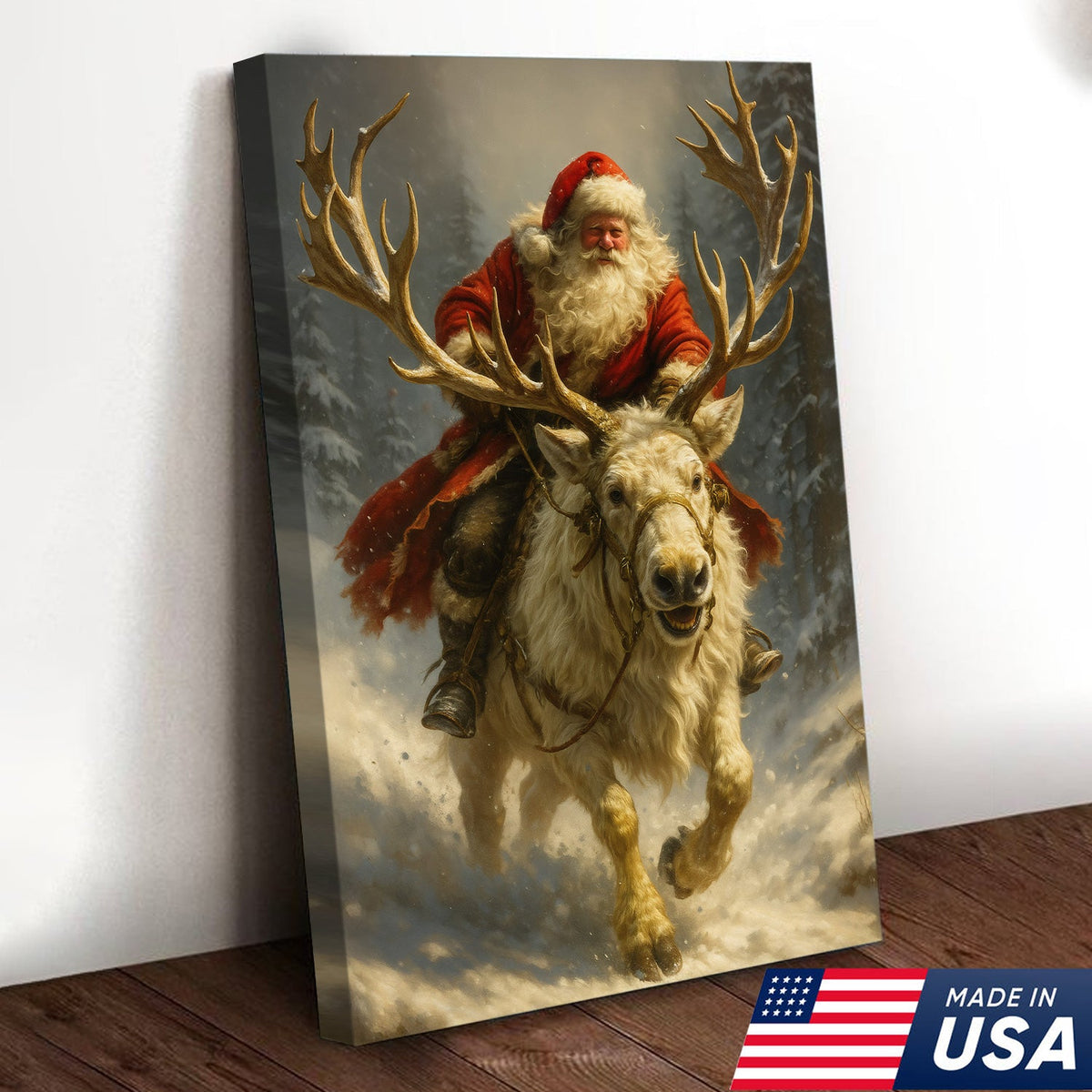Santa On Reindeer Canvas Wall Art Canvas – Classic Christmas Wall Art