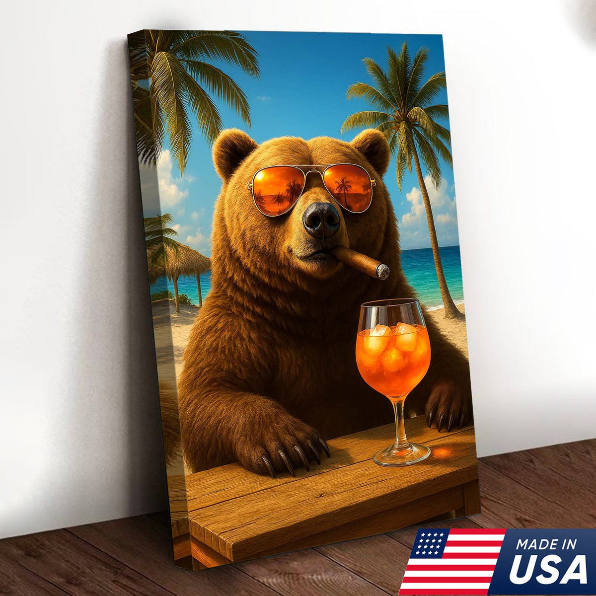 Beach Bear Wall Art Canvas, Cool Sunglasses Bear Tropical Vacation Decor