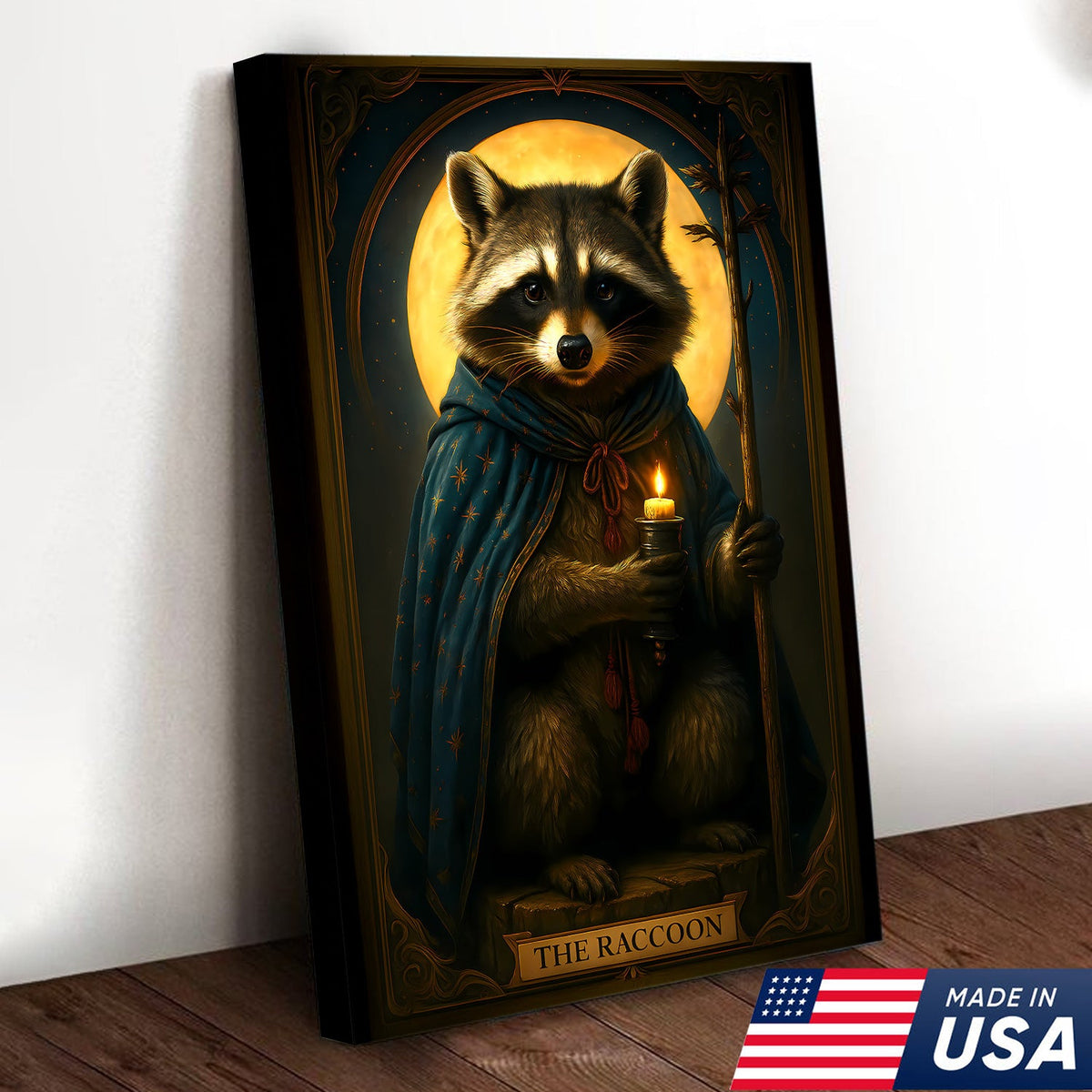 The Raccoon Candle Wall Art Canvas – Unique Fantasy Animal Wall Art Gift for Wildlife & Nature Lovers
