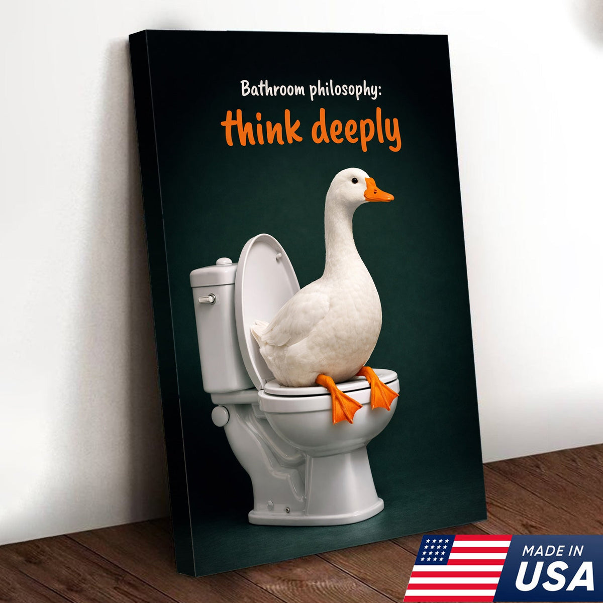 Think Deeply Duck Canvas Print – Funny Bathroom Philosophy Wall Art