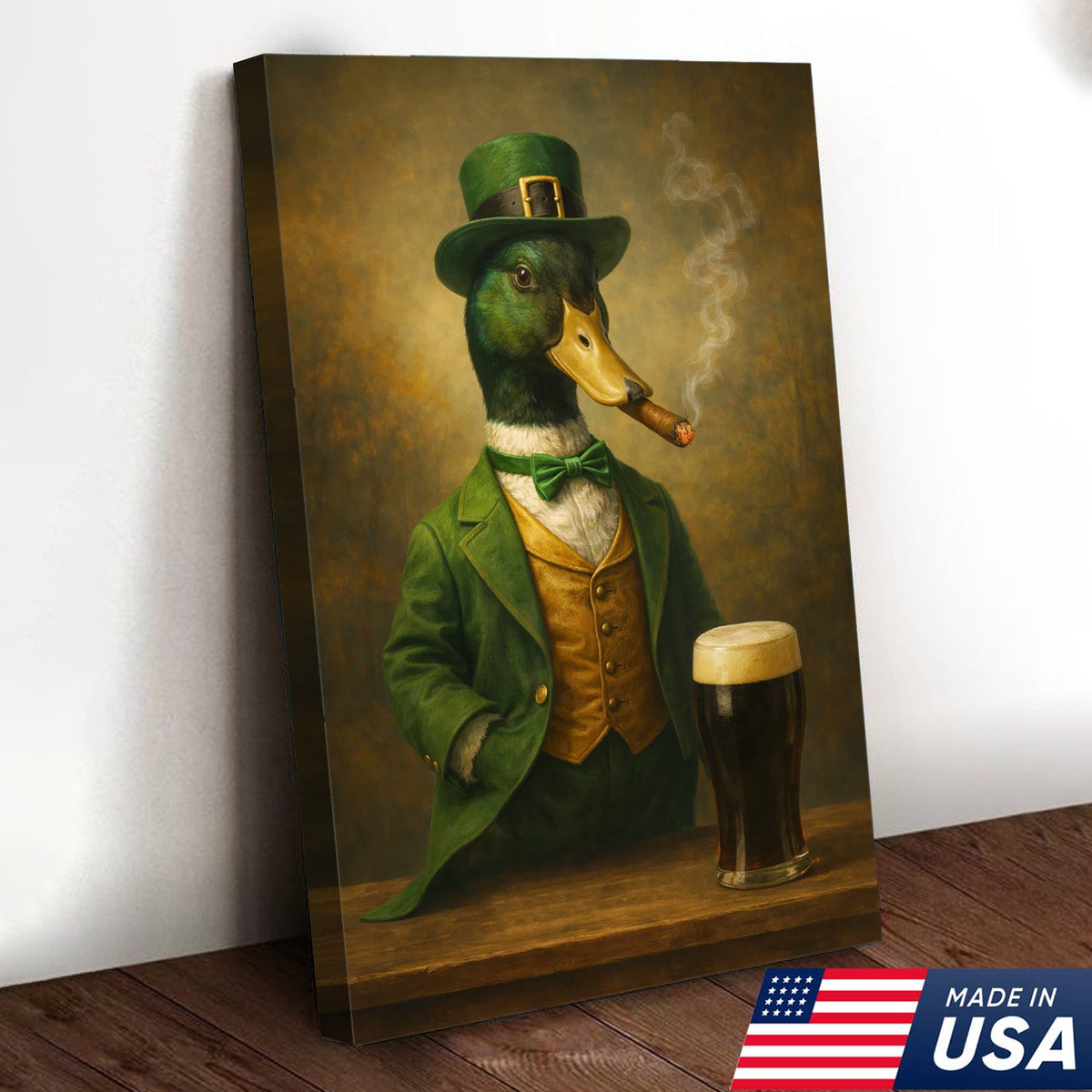 Vintage Irish Duck Canvas Wall Art, Gentleman Duck, Humorous Pub Animal Portrait