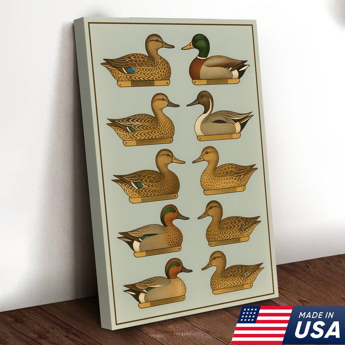 Duck Species Identification Canvas Wall Art – Rustic Hunting Lodge Decor for Hunters & Bird Lovers