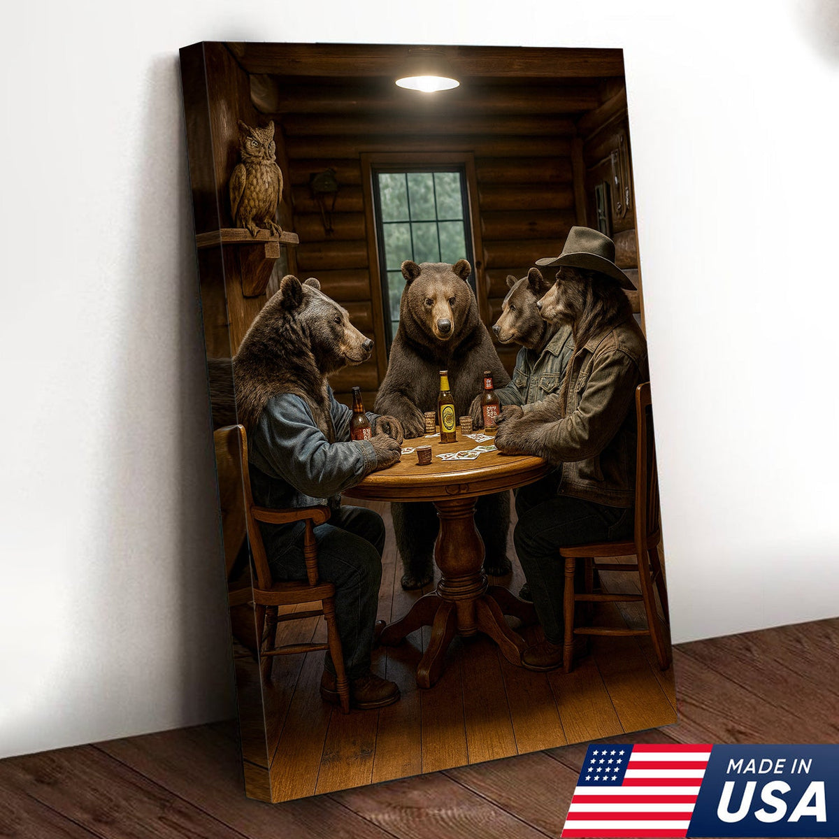Bears Playing Poker Wall Art Canvas – Funny Cabin Decor Canvas Print for Bar & Man Cave