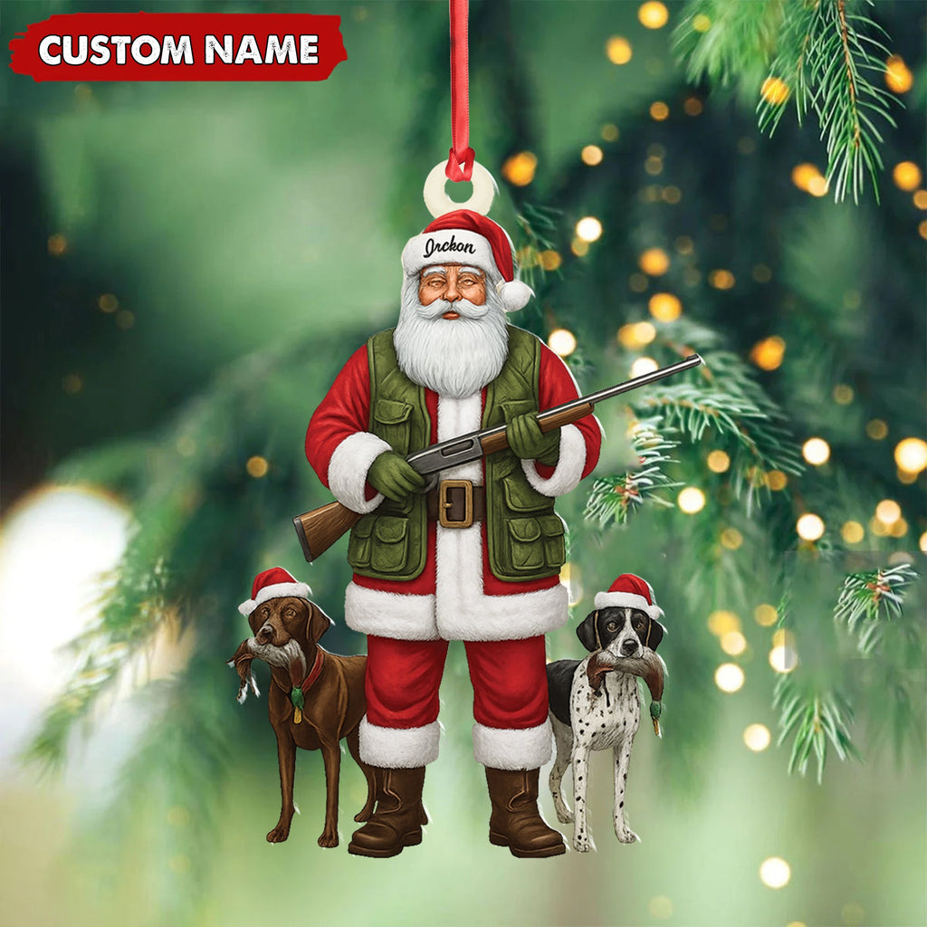 Personalized Santa Hunter Christmas Ornament – Funny Dog Lover Acrylic Holiday Decor