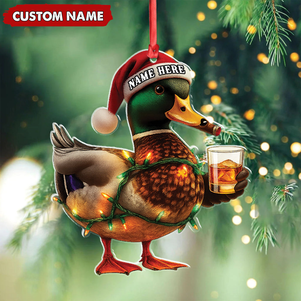Personalized Funny Duck Smoking Acrylic Christmas Ornament – Custom Name Drinking Gift For Hunters