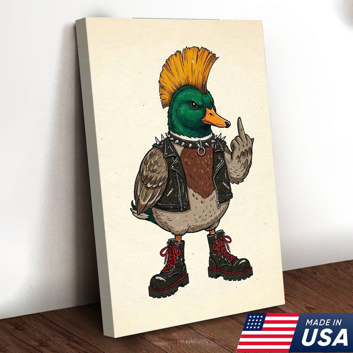 Funny Punk Duck Wall Art, Rebel Duck Canvas, Fukin' Finger Duck Art