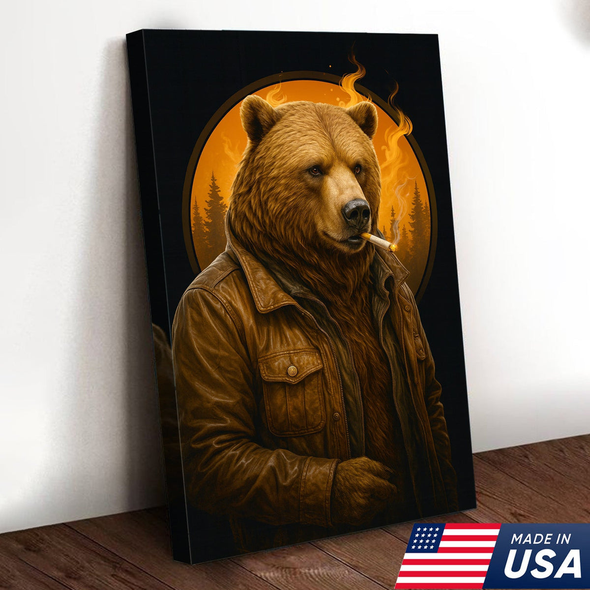 Smoking Bear Wall Art Canvas – Badass Leather Jacket Print product image 4