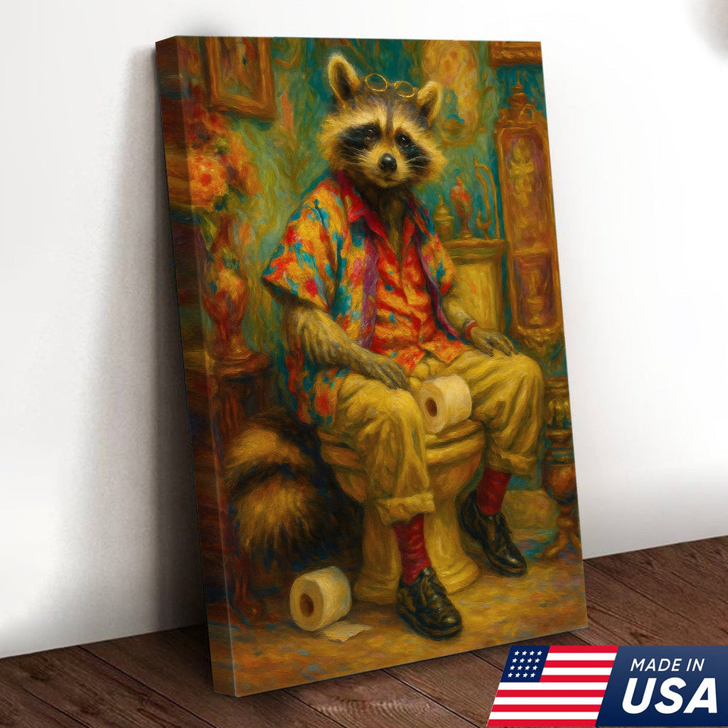 Funny Raccoon on Toilet Canvas Wall Art – Hawaiian Shirt product image 4