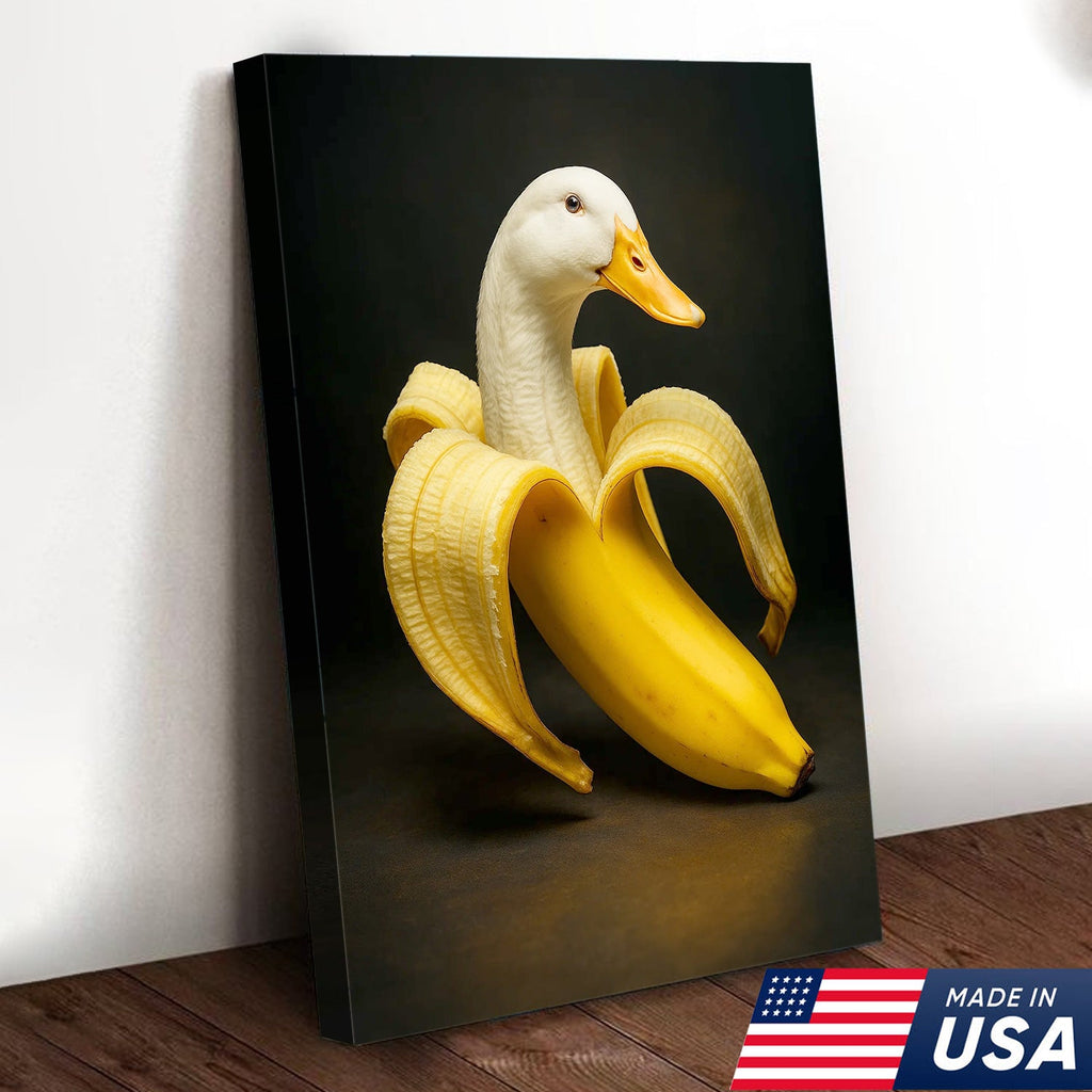Banana Duck Canvas Wall Art, Surreal Fruit Animal Print, Funny Kitchen & Bathroom Decor