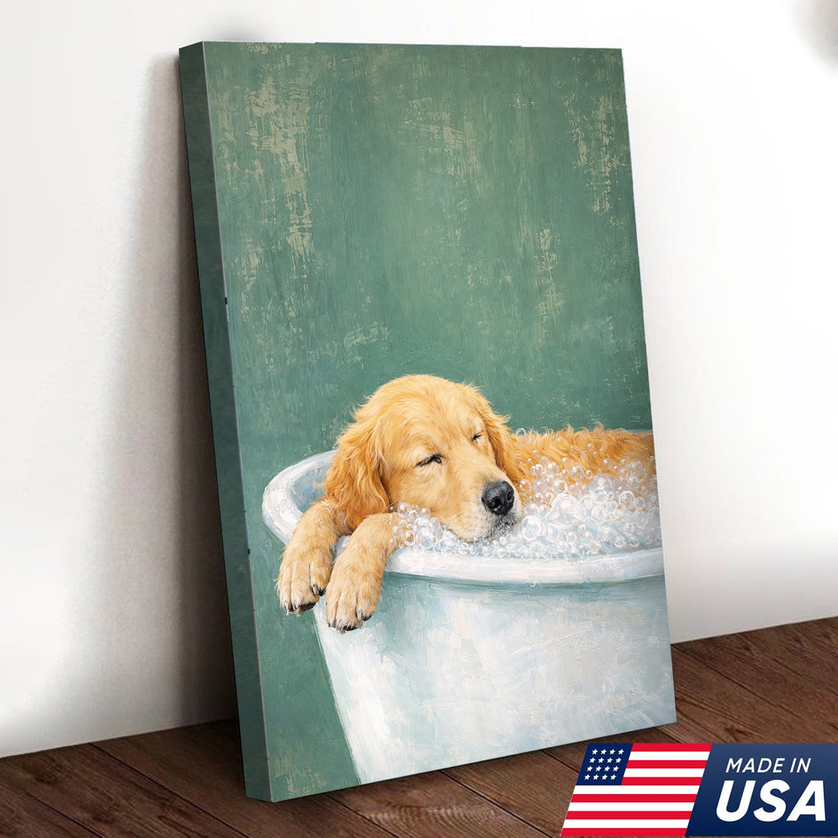 Golden Retriever Bath Canvas Wall Art, Cute Dog Bathroom Decor
