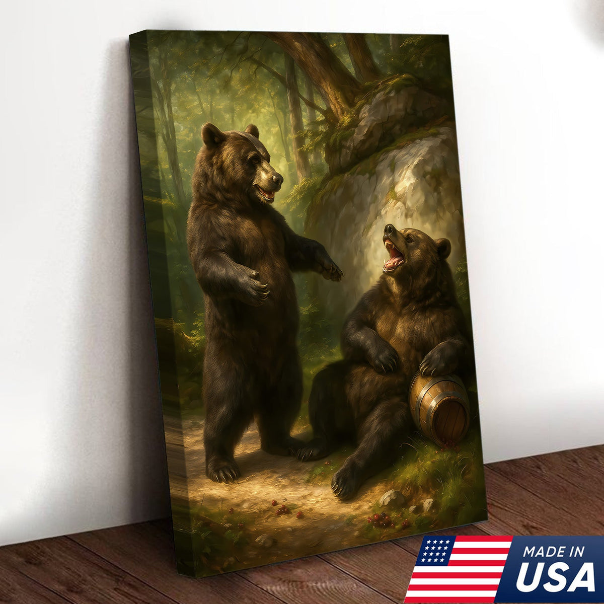 Funny Drunk Bears Canvas – Rustic Cabin Wall Art Gift for Hunters, Beer Lovers & Man Caves
