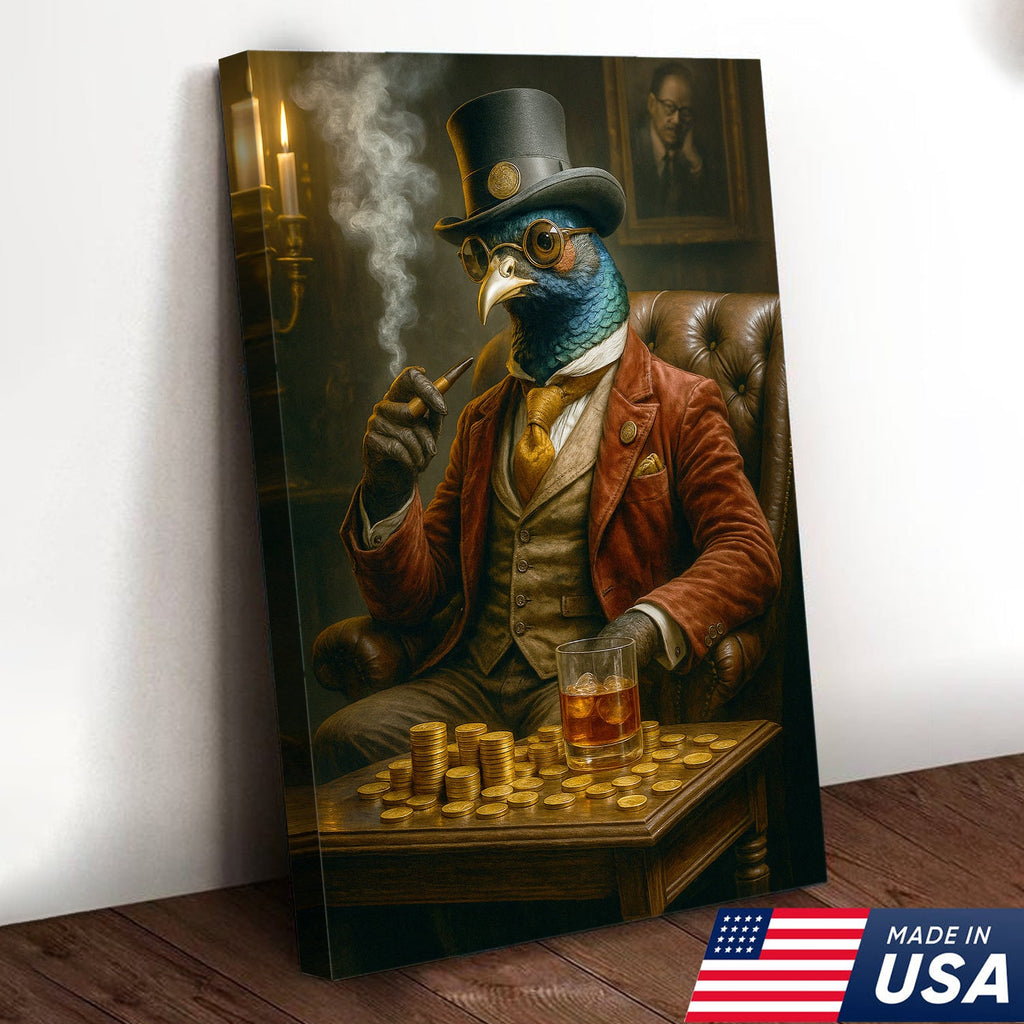 Funny Gentleman Pheasant Wall Art Canvas – Vintage Bar Wall Art Gift for Him, Dad, or Husband
