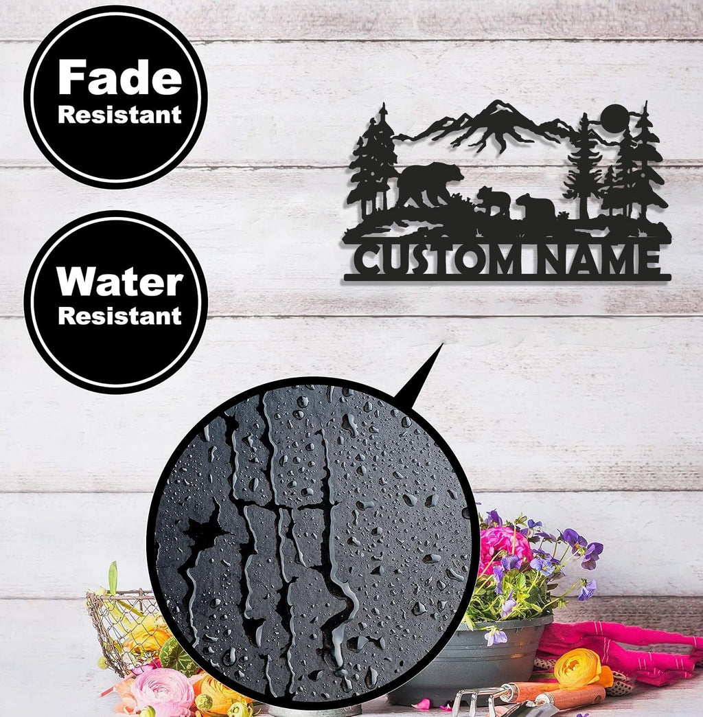 Personalized Bear Family Metal Sign WITH LED/WITHOUT LED - Mountain Cabin Name Sign